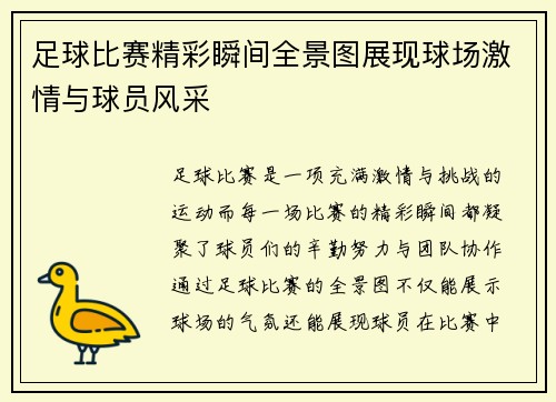 足球比赛精彩瞬间全景图展现球场激情与球员风采
