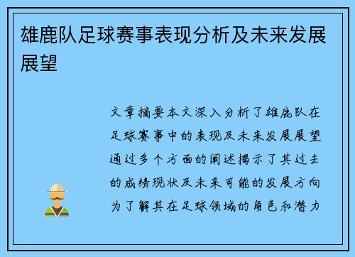 雄鹿队足球赛事表现分析及未来发展展望