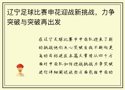 辽宁足球比赛申花迎战新挑战，力争突破与突破再出发