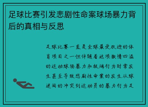 足球比赛引发悲剧性命案球场暴力背后的真相与反思