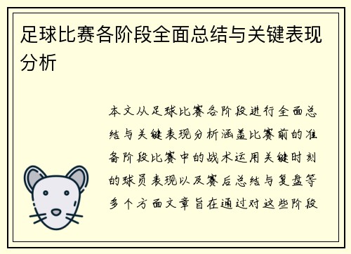 足球比赛各阶段全面总结与关键表现分析