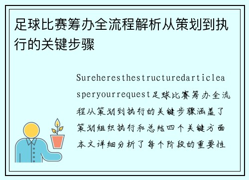 足球比赛筹办全流程解析从策划到执行的关键步骤